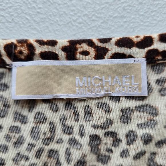 M Michael Michael Kors Leopard Print Women's Top Cheetah Short Sleeve Round Neck - Picture 8 of 8